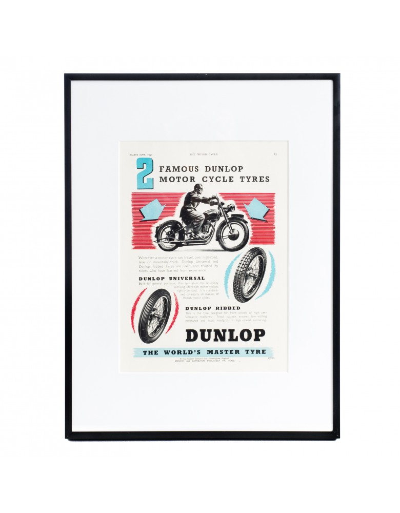 Grafika reklamowa opon Dunlop, z czasopisma The Motor Cycle. 1949 r.